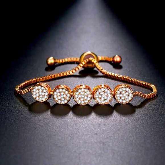 New Push Pull Rose Gold  Rhinestone Chain Crystal Sparkle Diamante Bracelet - Picture 1 of 7